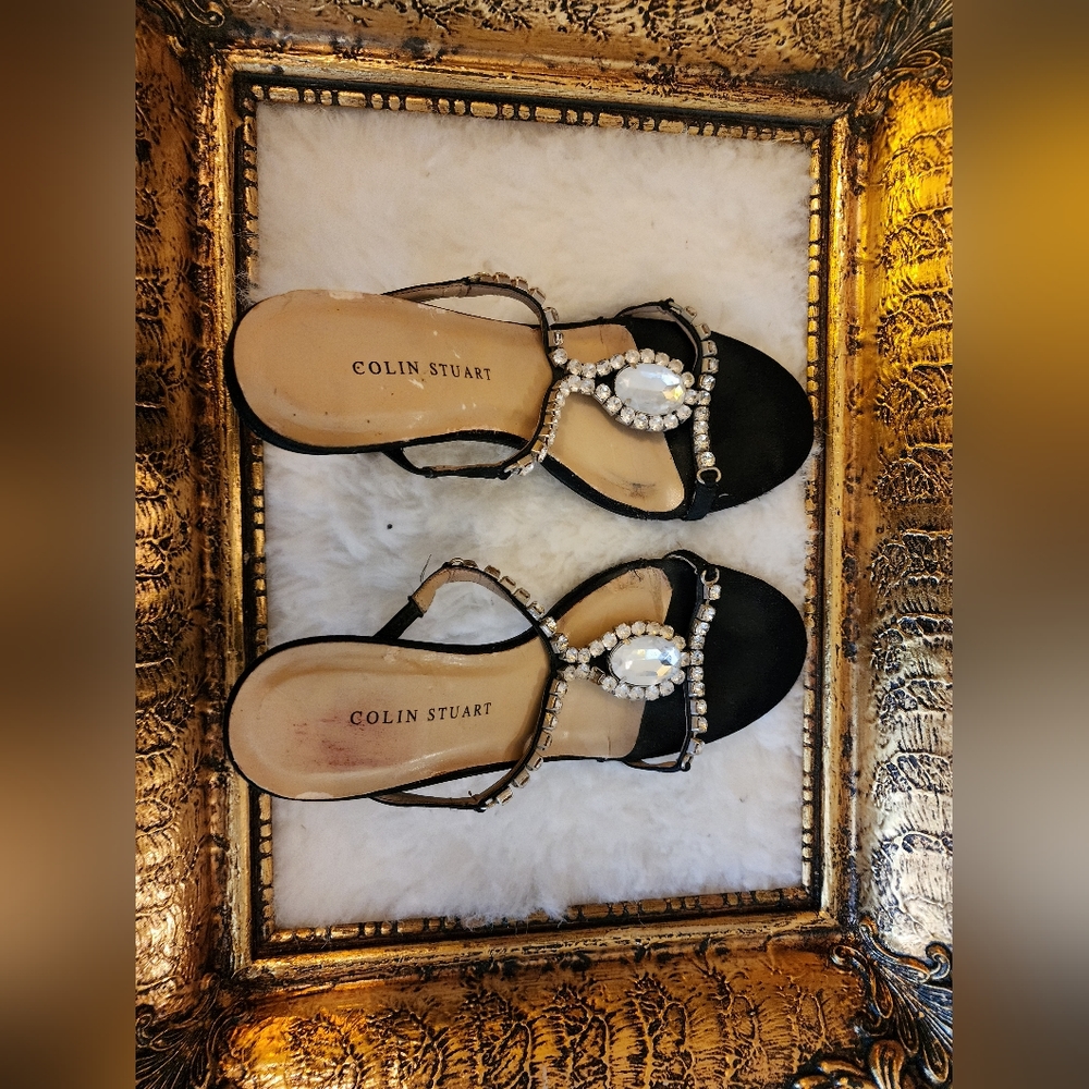 Colin Stuart Black Satin & Crystal Slide Size 6 1/2 (P2)